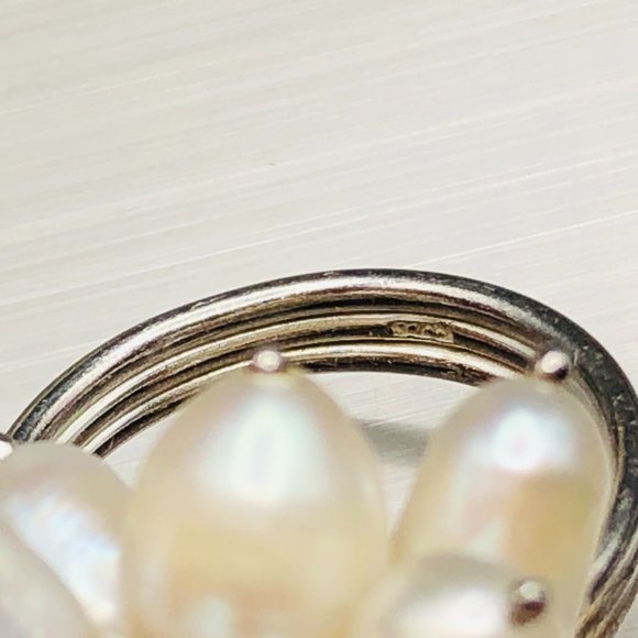 Artisan Sterling Silver Pearl Earrings & Cluster Pearl Ring Size 5 - 18.2 Grams - Picture 9 of 16